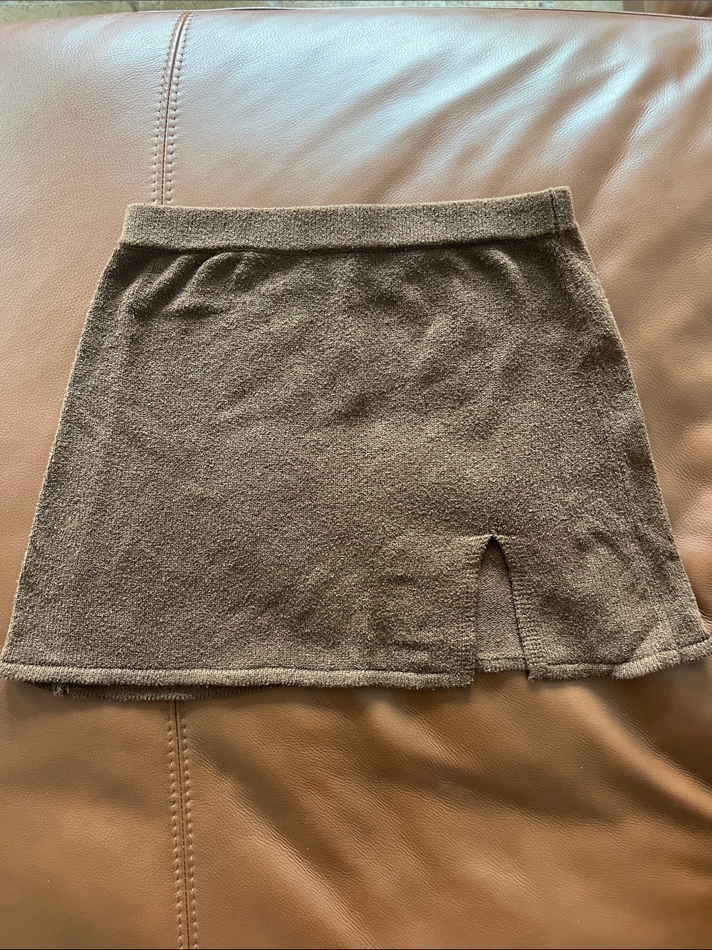 Terry Cloth Mini Skirt in Brown with Front Slit
